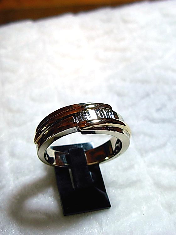 Men's Wedding Band Two Tone 14ktw w 6 baguette diamonds Approx 05 cttw